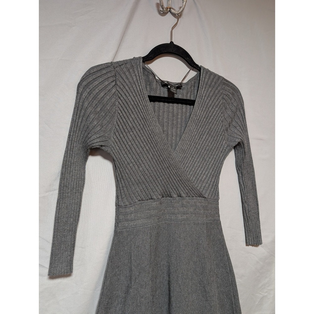 INC International Concepts Gray Ribbed Knit Fit & Flare Sweater Dress Medium - Picture 2 of 6
